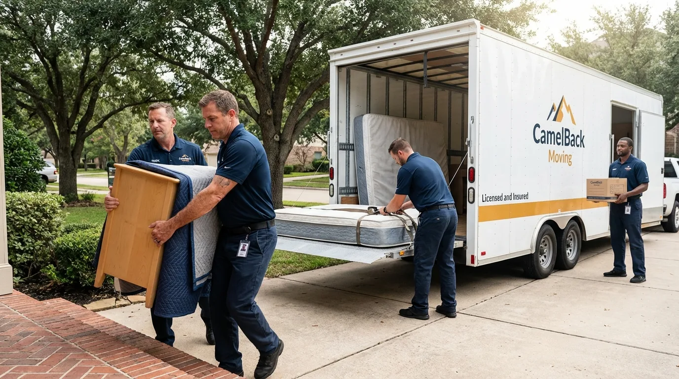 Crew loading residential truck for cross-state move from Valparaiso, FL