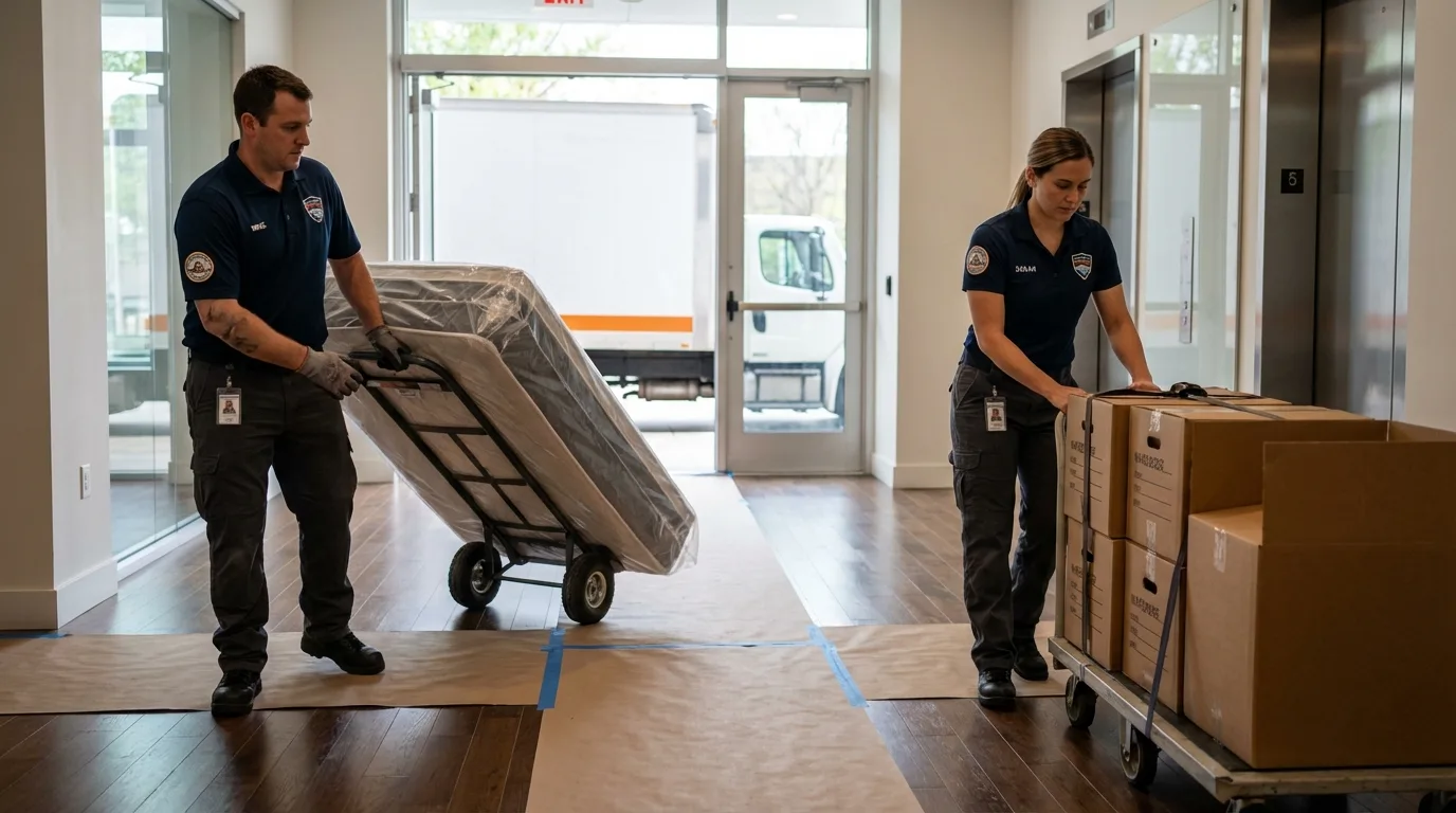 Professional apartment movers loading elevator in Valparaiso, FL